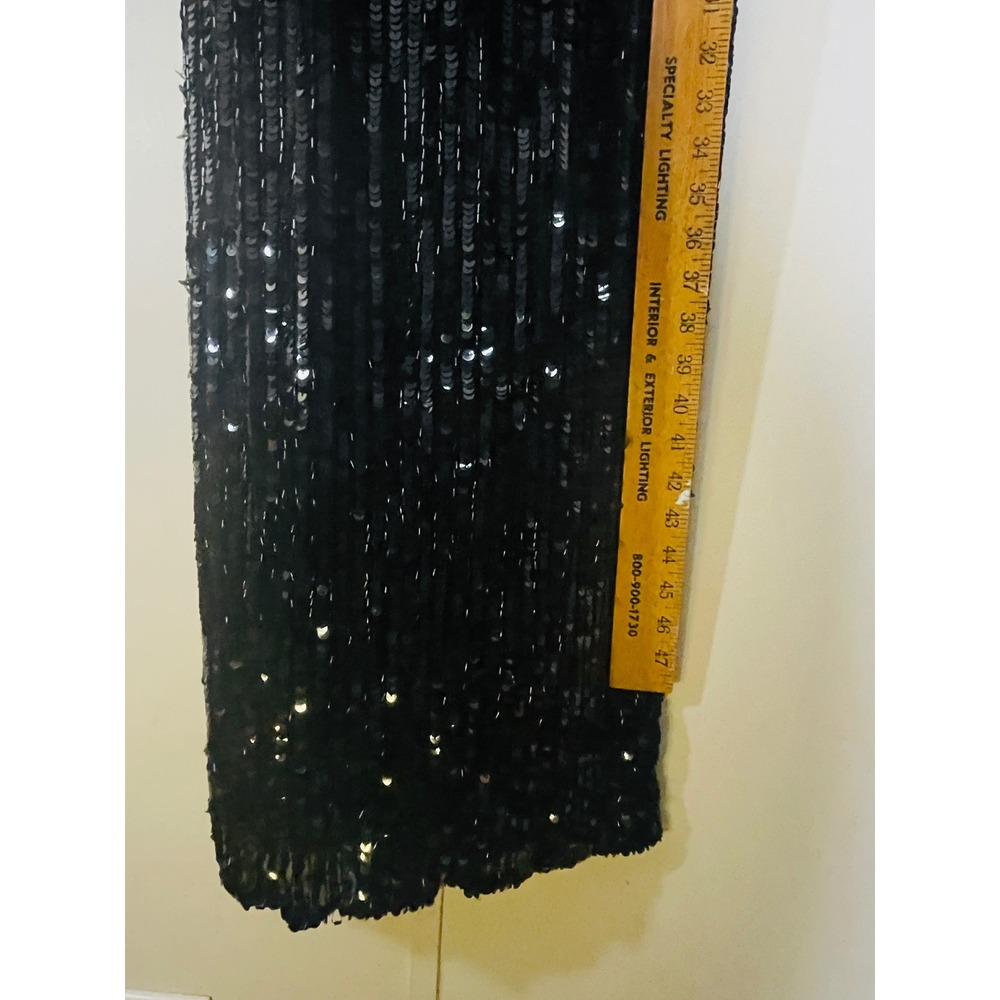Gatsby Art Deco 80s Glam Black Gold Sequin Fringe Silk Gown Nite Line SZ 6 - Picture 7 of 10
